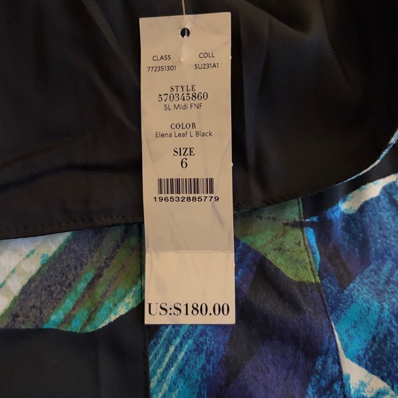 White House Black Market Blue & Green Leaf-Print Midi Dress - Picture 6 of 8